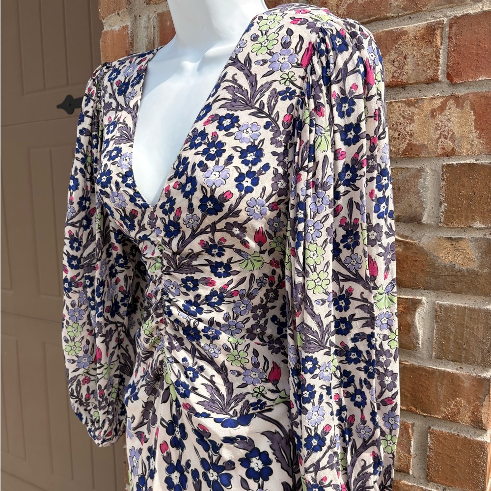 MARIA CHER RUCHED LONG SLEEVE MIDI DRESS FLORAL PRINT SIZE XS - Picture 4 of 9